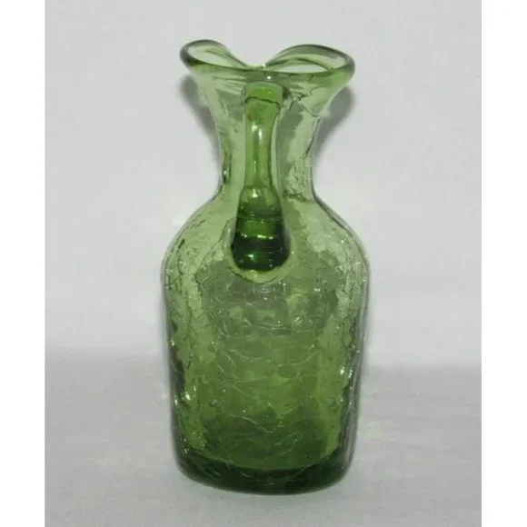 Elegant Glass CRACKLE Olive Green Slender Miniature Pitcher - Picture 2 of 4